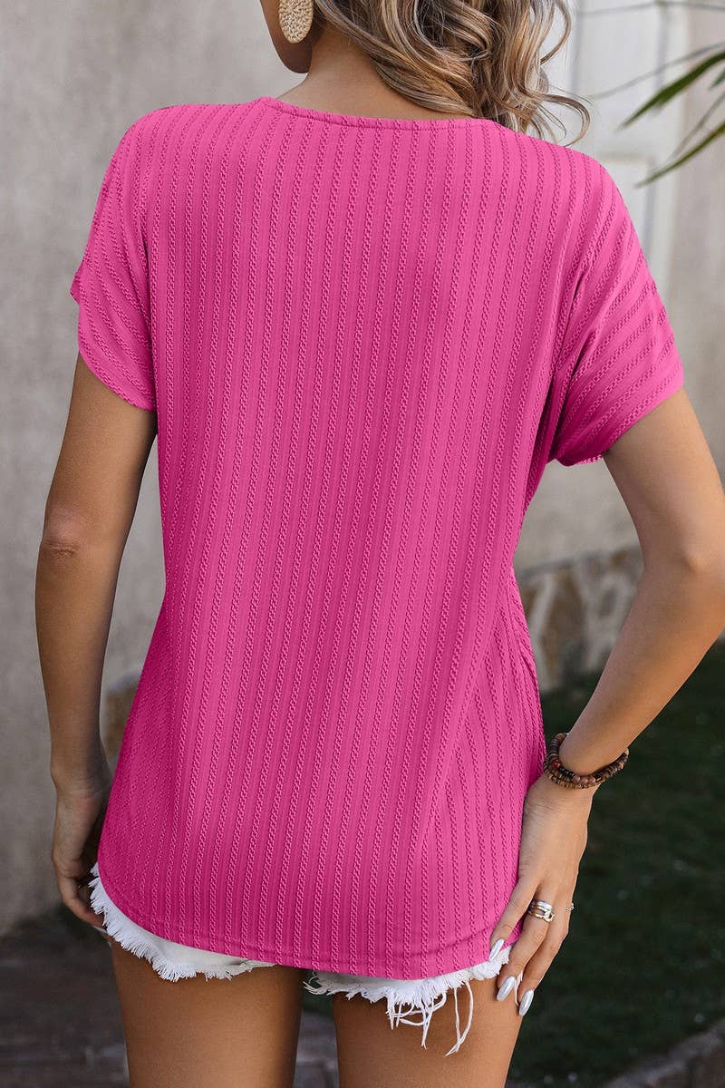 CWTBLS0916_V-NECK CHAIN JACQUARD TOP SHORT SLEEVE