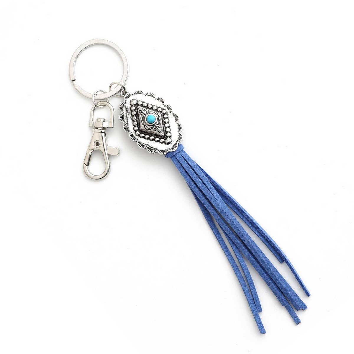 Boho DiamondKeychain withTassel and TurquoiseCharm_CWAB5082