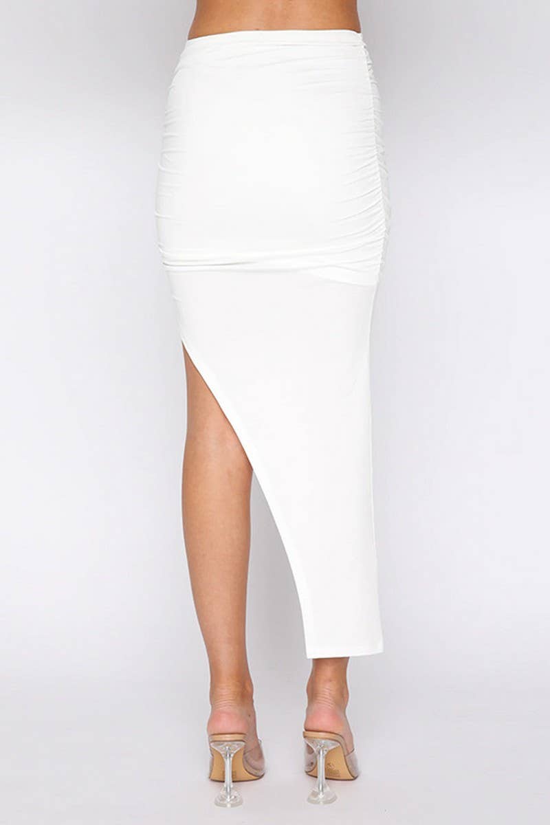 CWBMS0345_SOLID ASYMMETRIC GATHERED SKIRT