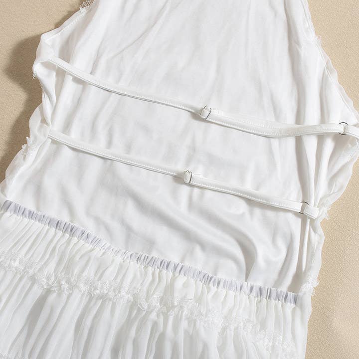 Backless pleated striped personalized dress