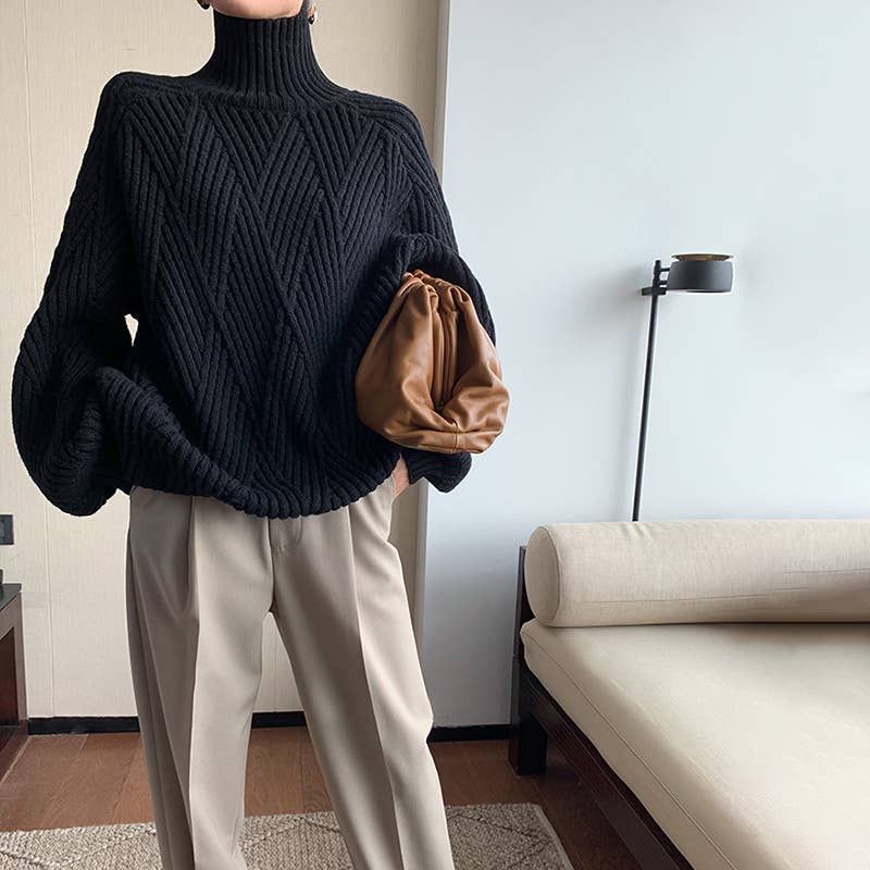 CWOSWL1145_Turtle Neck Long Sleeve Pullover Sweater