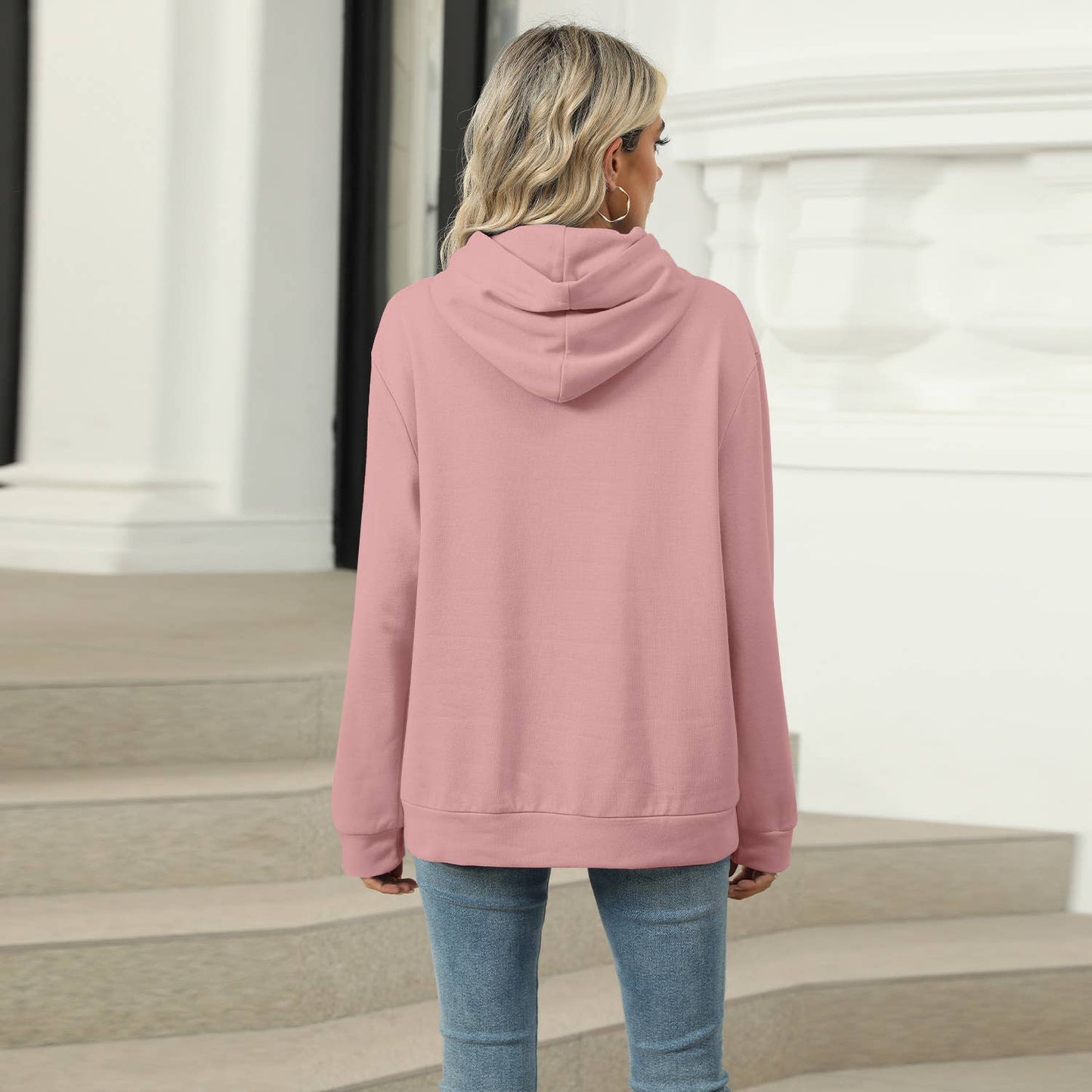 CASUAL HOODED POCKET HOODIE SOLID COLOR TOP