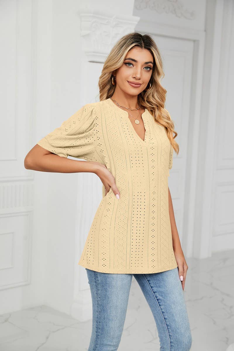 CWTSTS0358_V-Neck Short Sleeve Knit Top