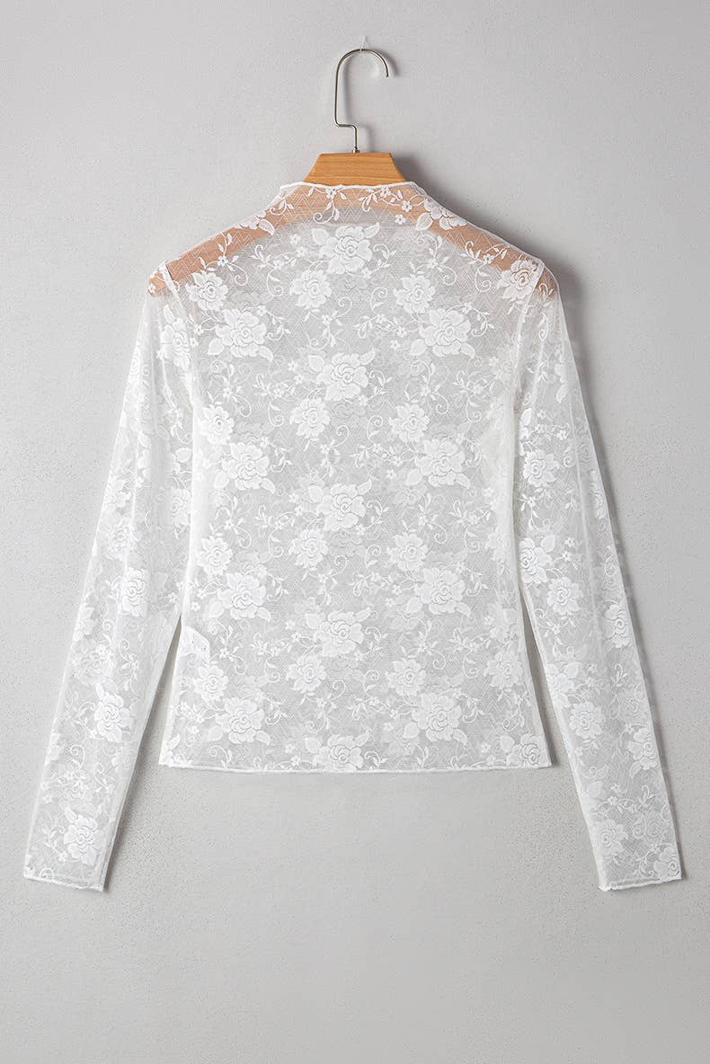 Fashionable and trendy lace mesh slim-fit top