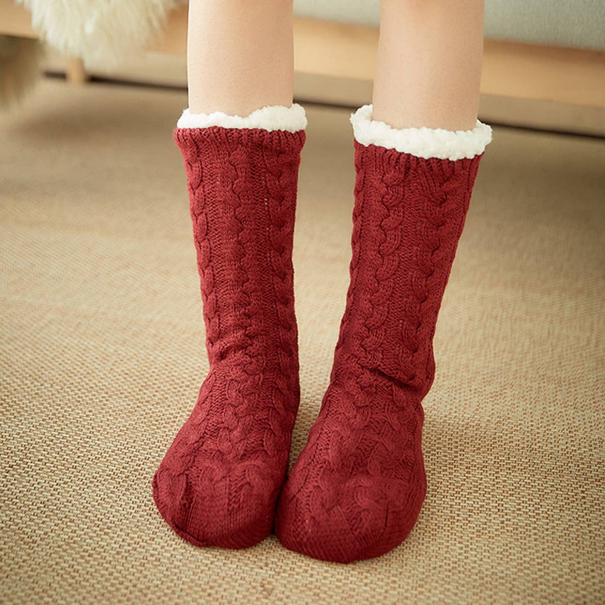 THICKENED TWISTED STRIPED PLUSH INDOOR SLIPPERS