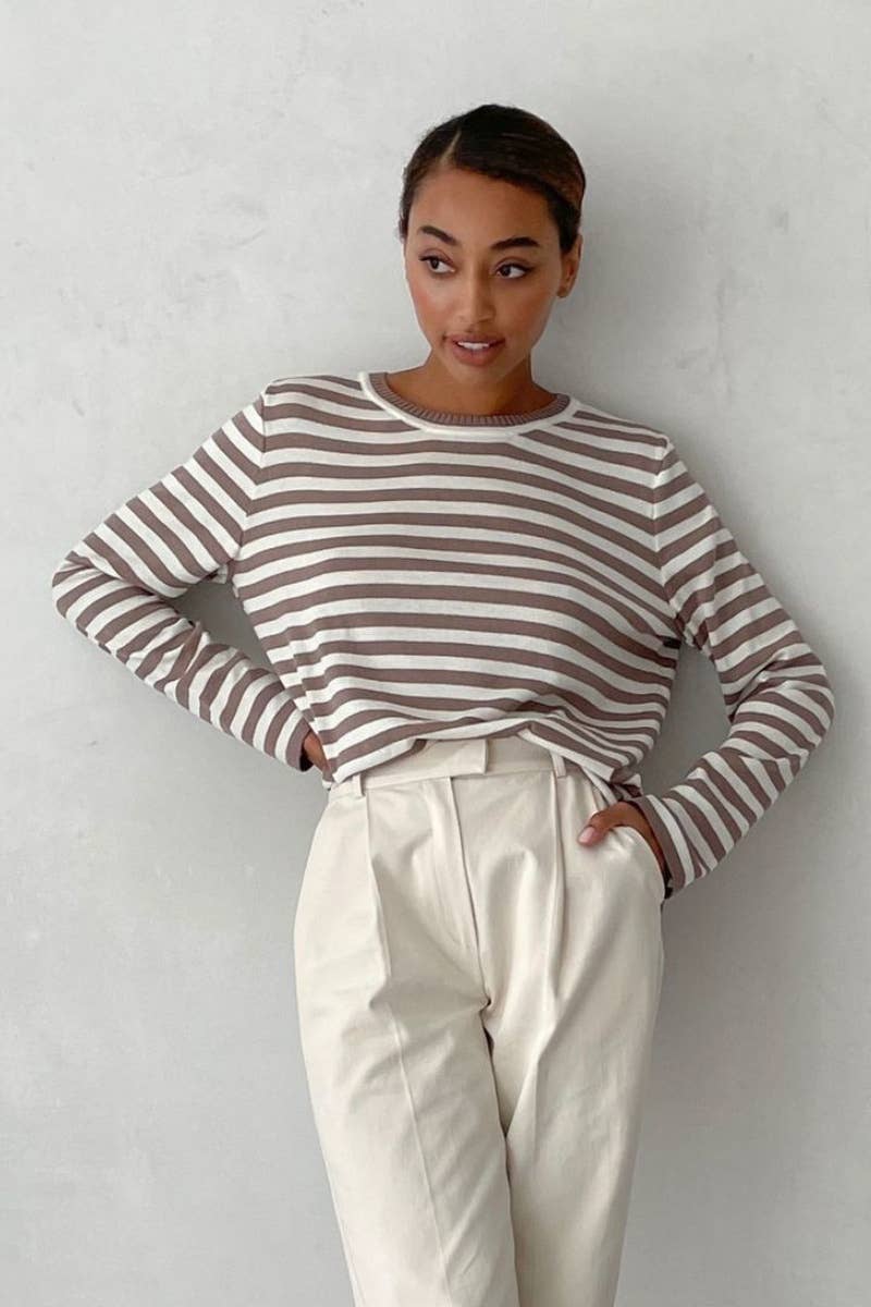 CWTBLL2962_CLASSIC CREW-NECK STRIPED LONG-SLEEVED SWEATER