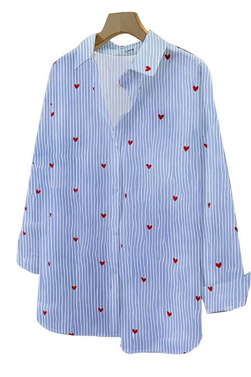 CWTBLL01366_2025 FALL BLUE STRIPED LONG SLEEVE SHIRT WOMEN