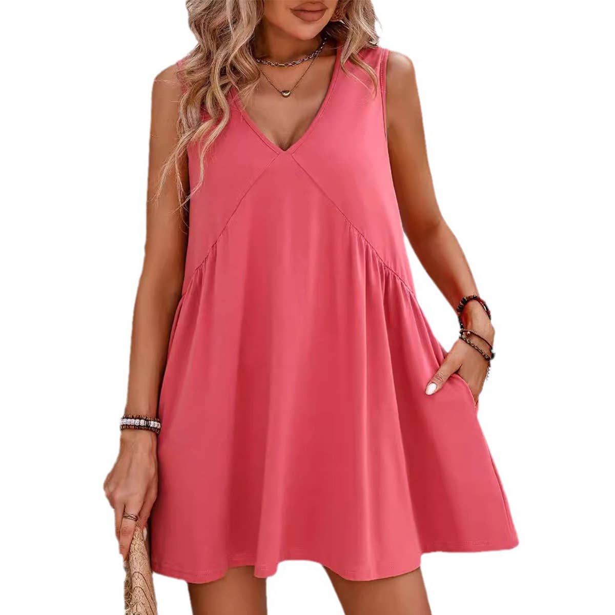 CASUAL V-NECK SLEEVELESS VEST DRESS