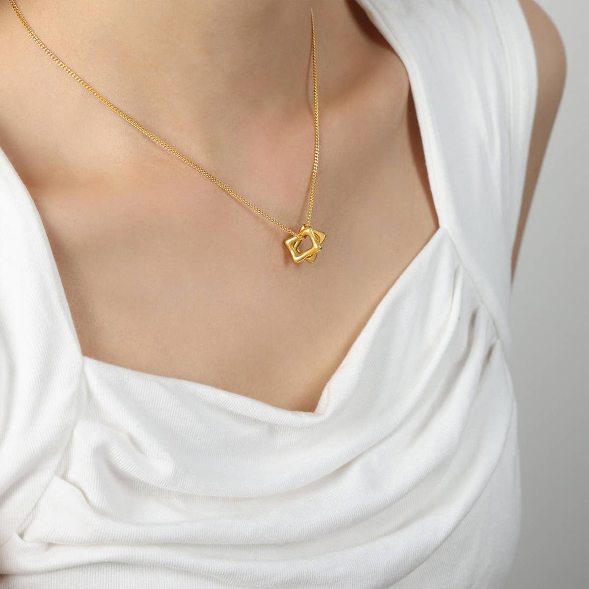 HOLLOW SQUARE PENDANT TITANIUM STEEL NECKLACE