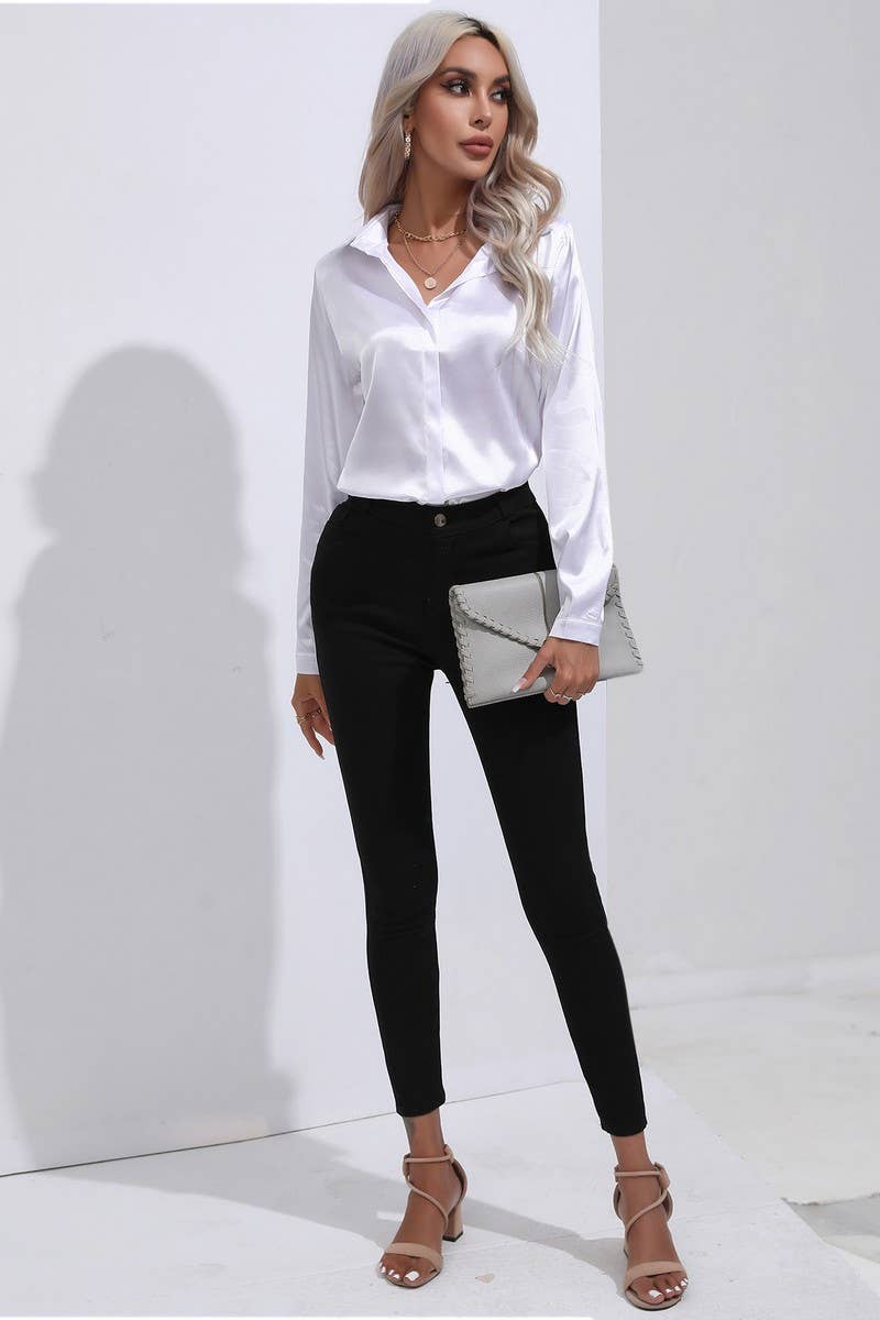 CWTBLL0692_Button Down Silky Satin Long Sleeve Top