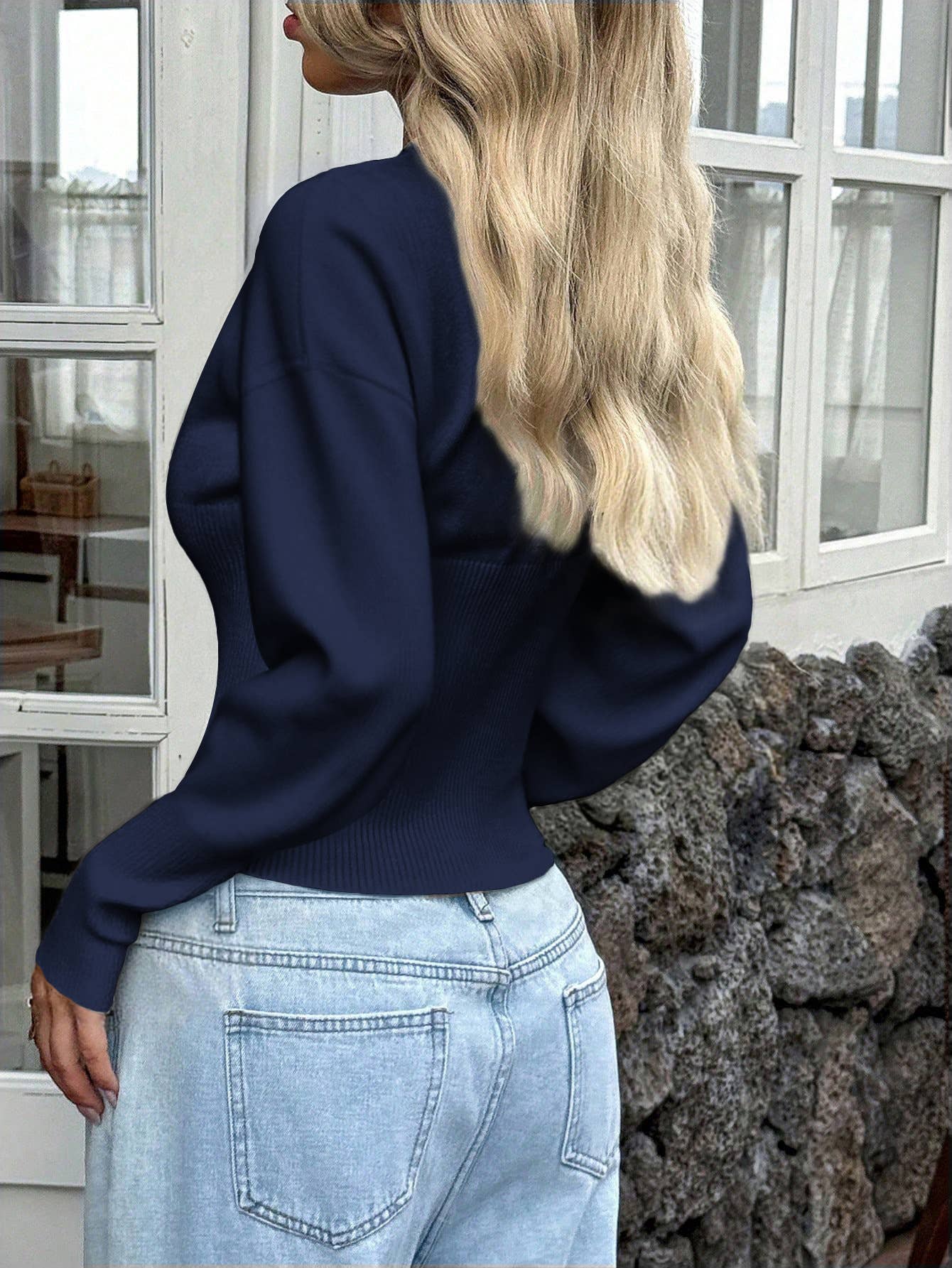 Casual commuting button solid-color base sweater