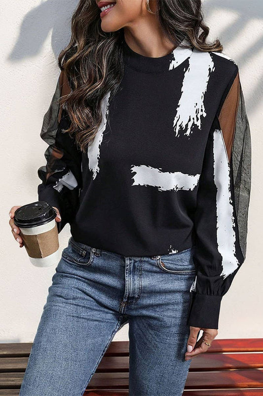 CWTTL1969_LACE STITCHING STAND COLLAR ELEGANT COMMUTER SHIRT