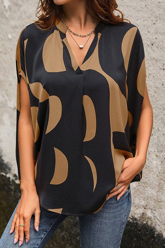 CWTBLL3589_SUMMER SHORT-SLEEVED PULLOVER V-NECK PRINTED SHIR