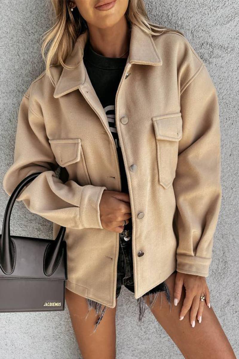 FASHIONABLE SOLID SINGLE-BREASTED WOOL COAT