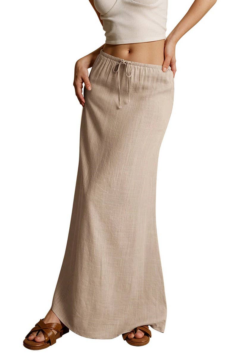 CWBLS0556_SOLID COLOR DRAWSTRING ELASTIC WAIST SKIRT