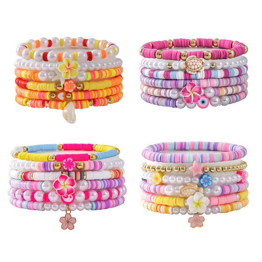 COLORFUL POLYMER CLAY FLOWER SHELL BRACELET SET