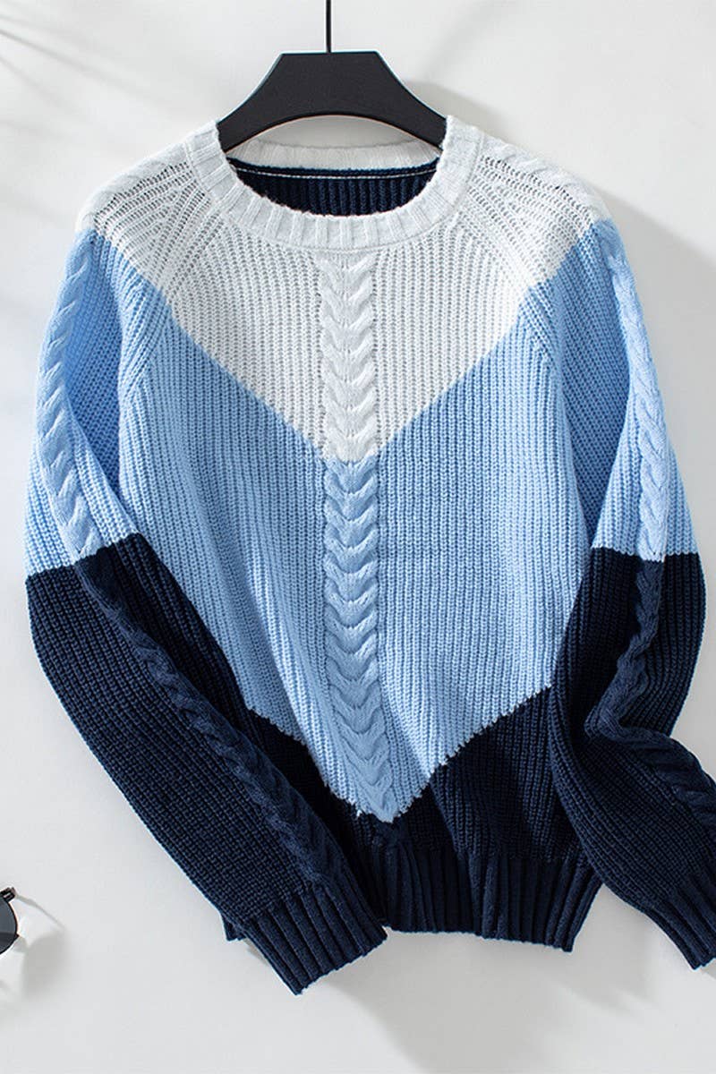 CWOSWL2871_CONTRASTING COLOR CABLE-KNIT SWEATER
