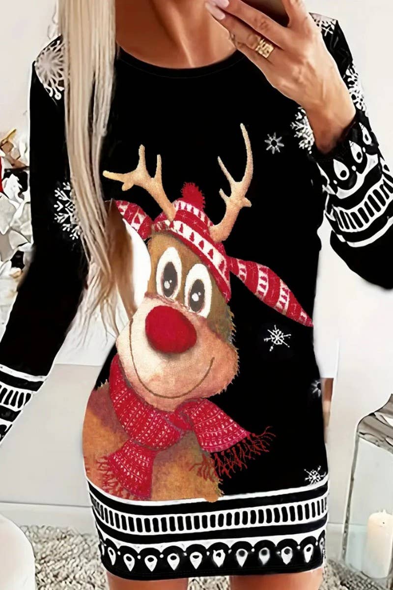 CWOSWL07612_CHRISTMAS PATTERN CASUAL KNIT LONG SLEEVE TEE