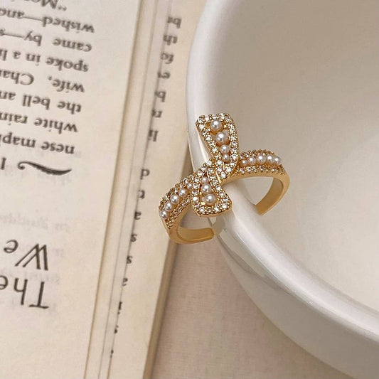 ALL-MATCH PEARL KNOTTED METAL OPEN RING FOR WOMEN_CWAJE3093