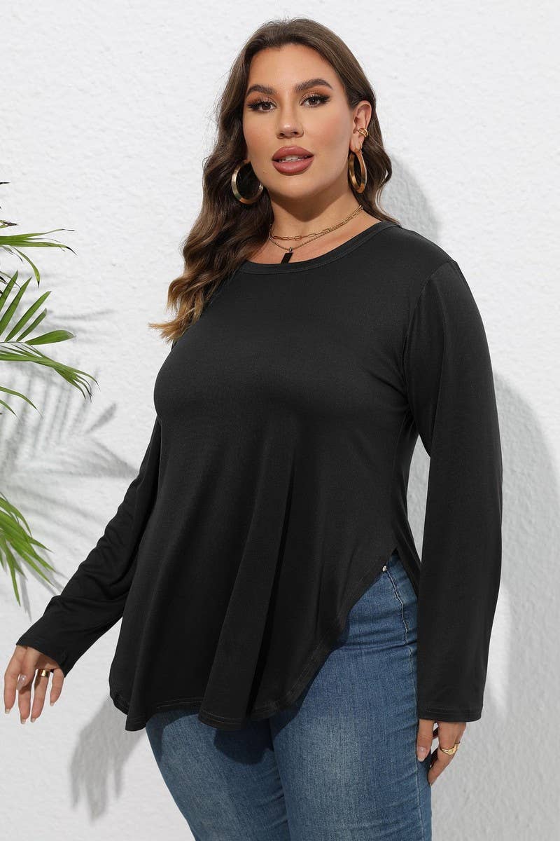CWTTL1309_PLUS Size Round Neck Long Sleeve Top