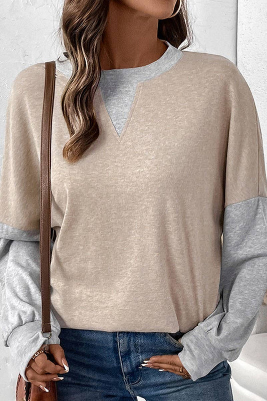 CWTBLL3705_AUTUMN AND WINTER ROUND NECK PATCHWORK LOOSE TOP