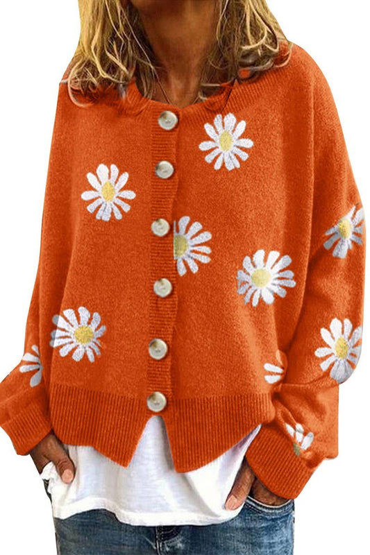 Chrysanthemum embroidery single-breasted cardigan