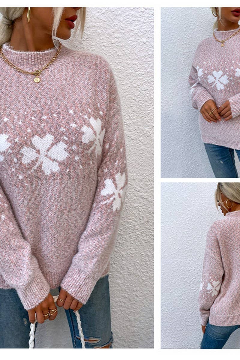 CWOSWL2566_CASUAL HALF TURTLENECK PULLOVER SNOWFLAKE CARDIGA