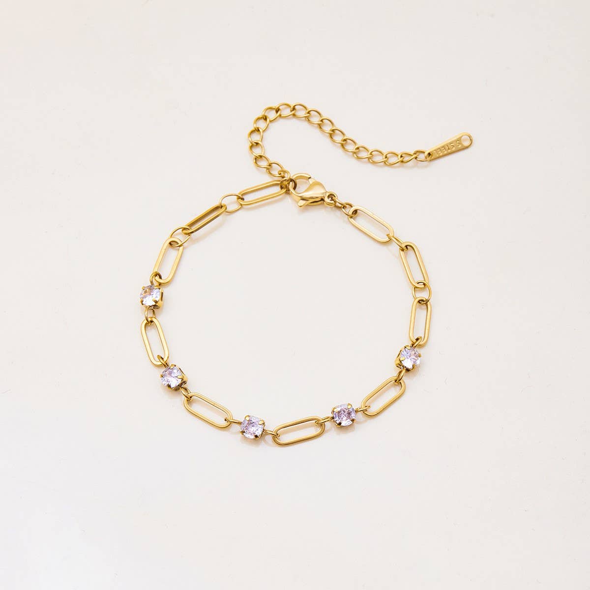 18K Gold Steel Round Zircon White Tennis Chain_CWAJE4803