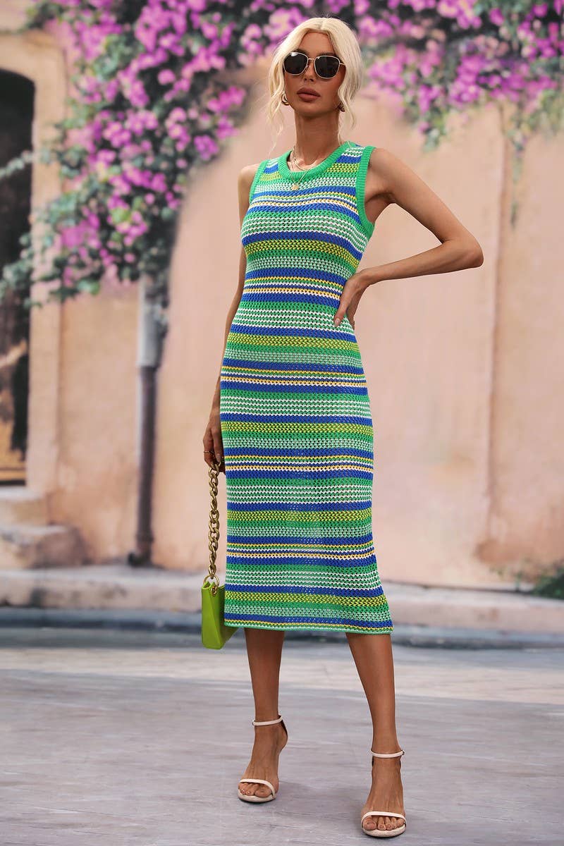 CWDMD6173_STYLISH STRIPED KNITTED LONG SKIRT