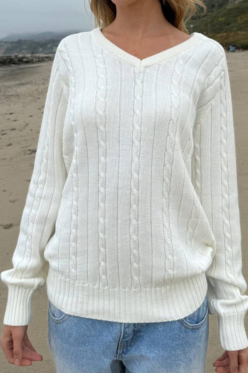 CWOSWL07522_V-NECK CASUAL LONG SLEEVE KNIT SWEATER