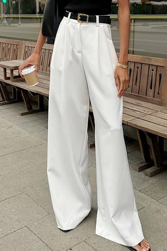 CWBLP1712_WHITE HIGH WAIST CASUAL WIDE LEG TROUSERS