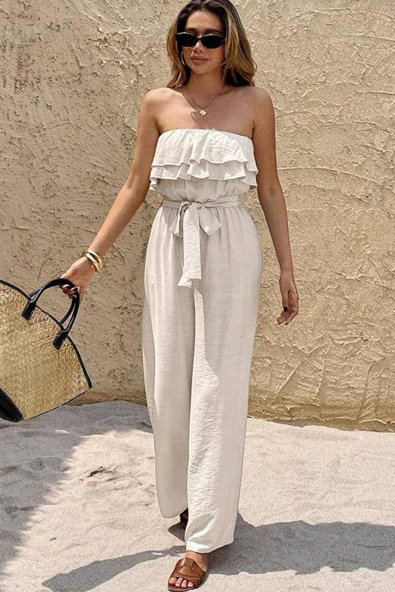 CWSBSSL0159_SUMMER SLEEVELESS RUFFLED LACE-UP JUMPSUIT