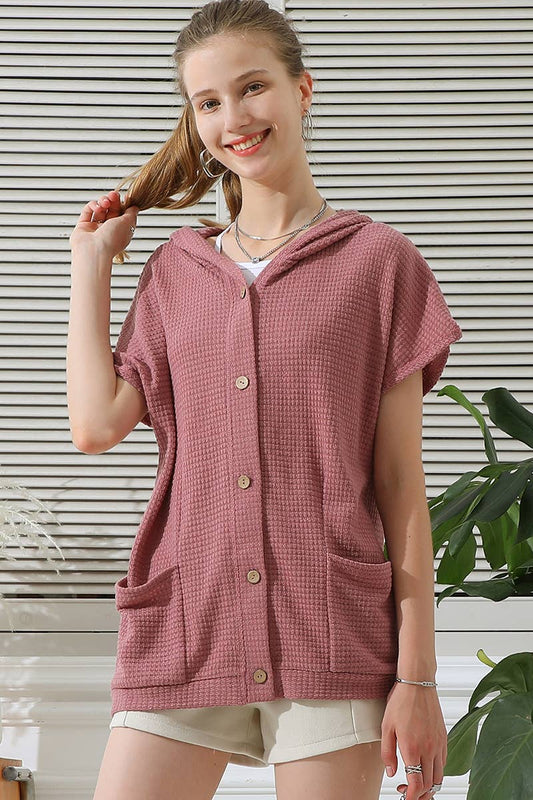 CWTTS665-P_BOTTON DOWN HODDIE TOP CADIGAN WITH FRONT POCKETS