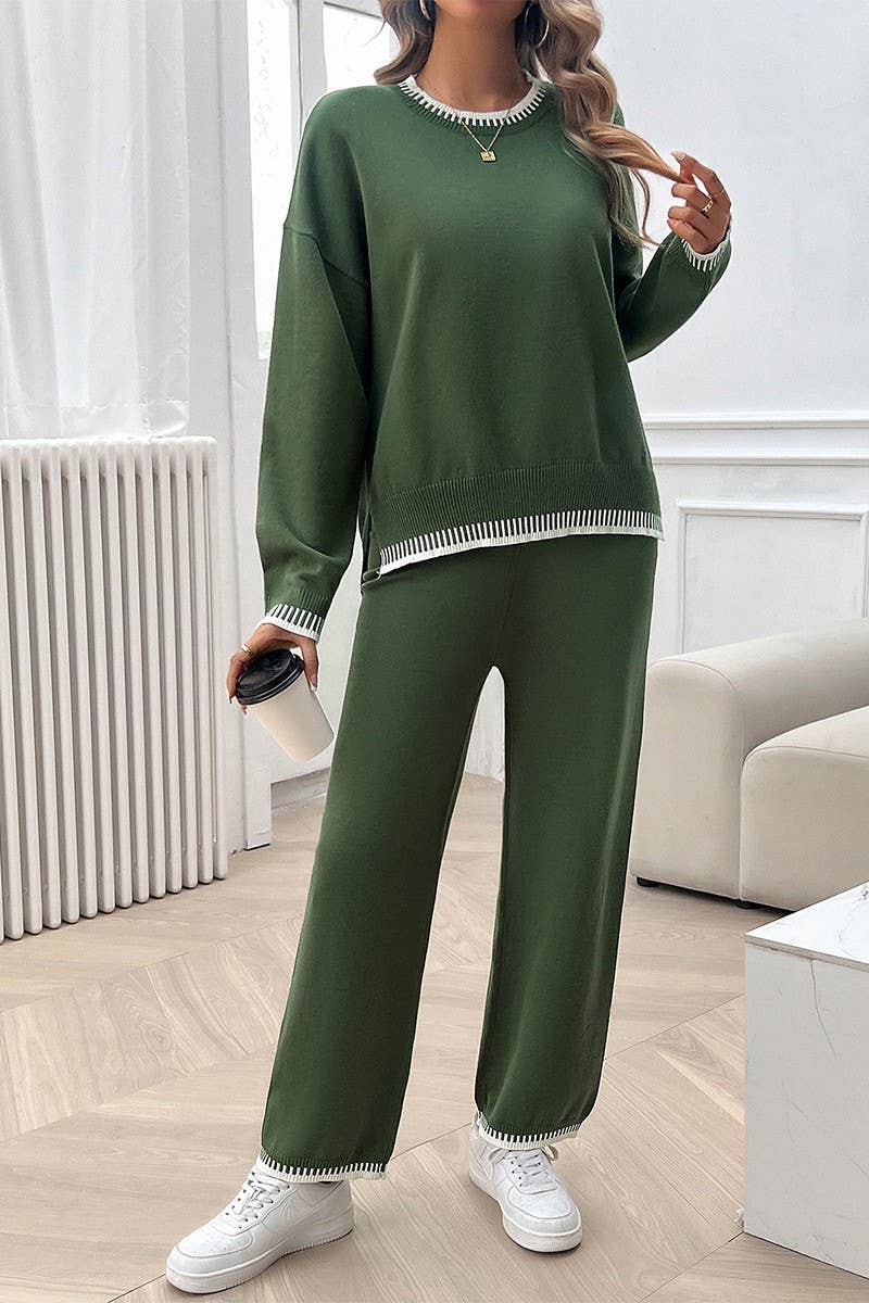 CWSTB0742_CASUAL CONTRAST COLOR SWEATER AND PANTS SET