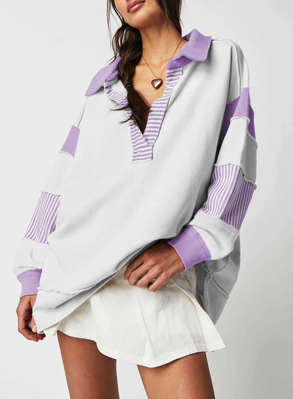 Deep V-neck striped and colored-color hoodie