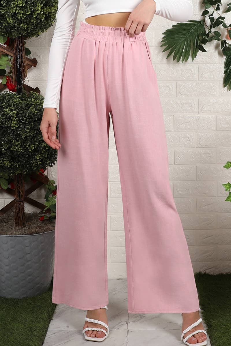 CWBLP267_EASY PULL ON COTTON WITH SIDE POCKET LINEN PANTS