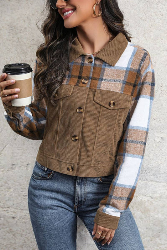 CWOJA1534_CORDUROY LONG-SLEEVED PLAID VINTAGE JACKET