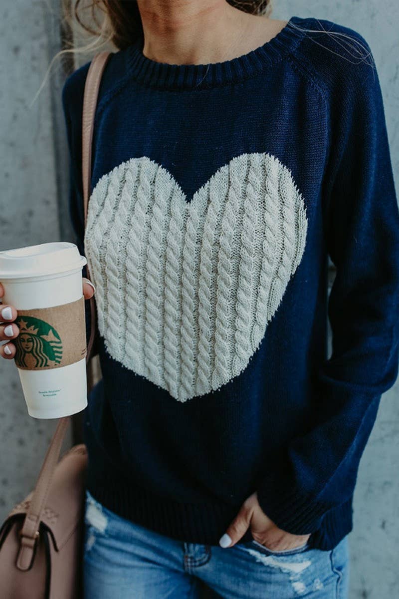 CWOSWL5809_KNITTED ROUND NECK PULLOVER HEART SWEATER