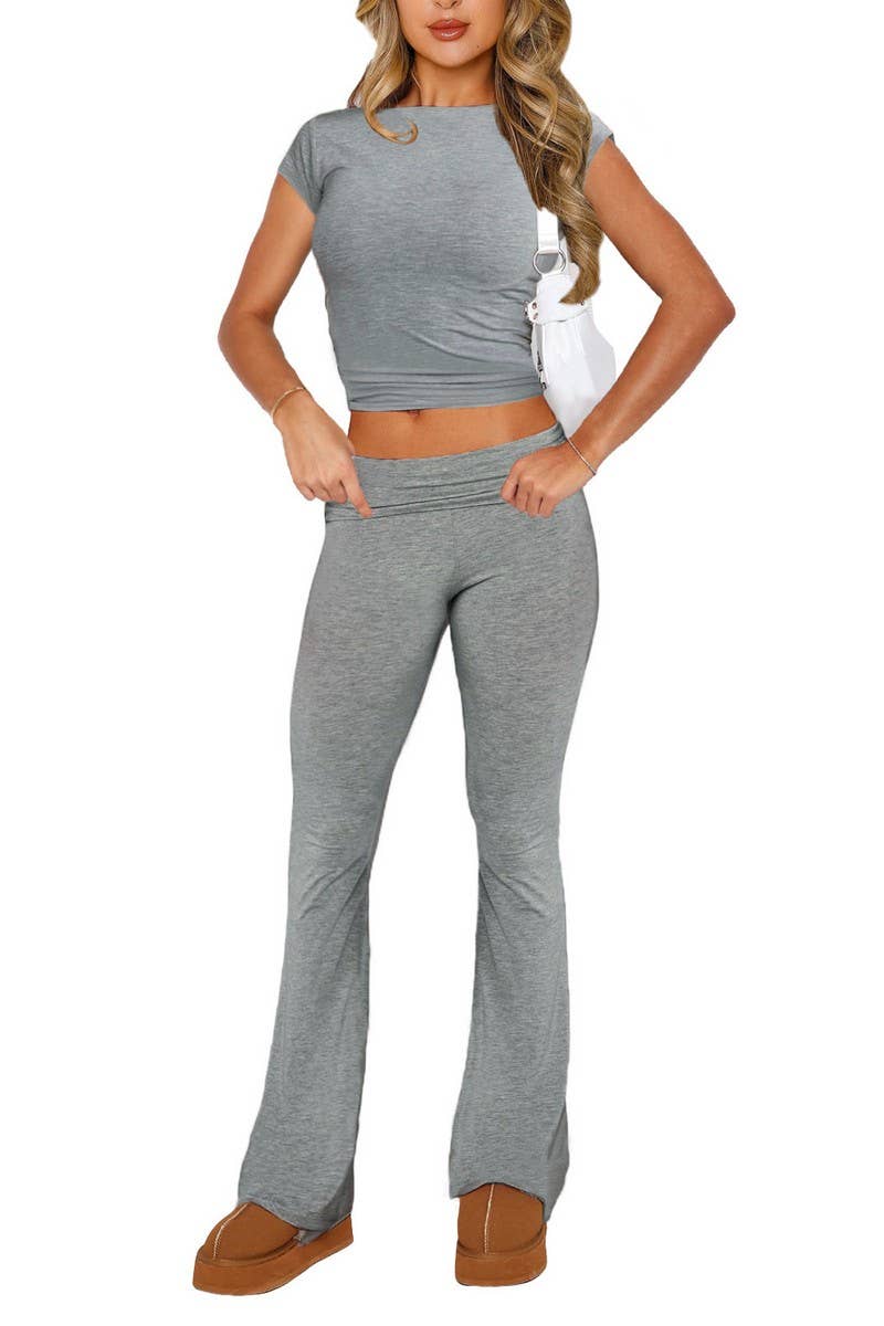 CWSTB2029_SLIM FIT LOW RISE FLARE PANTS & CROP TOP SET