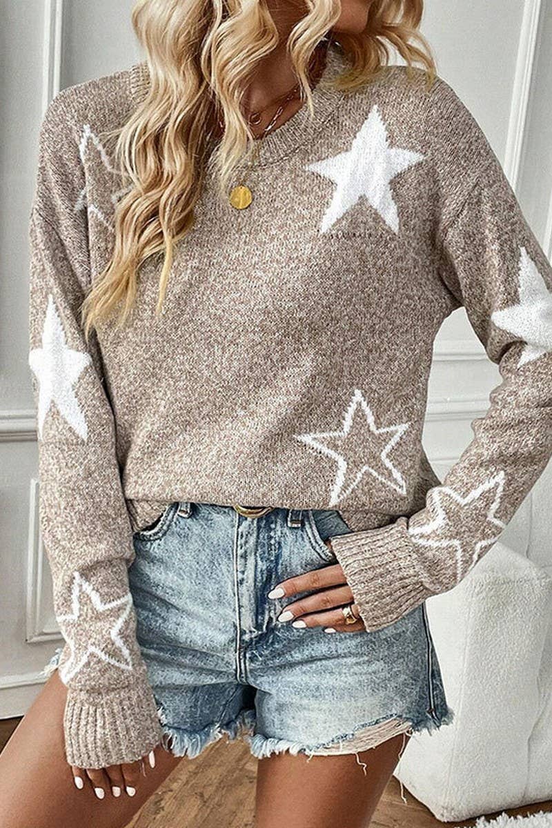 CWOSWL07369_STAR PATTERN CREWNECK LONG SLEEVE KNIT TOP