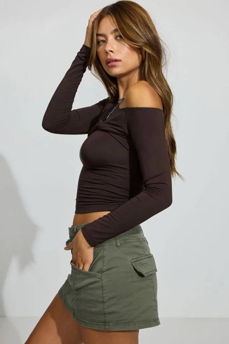 CWTBLL3966_SEXY SOLID ONE SHOULDER LONG SLEEVE TOP