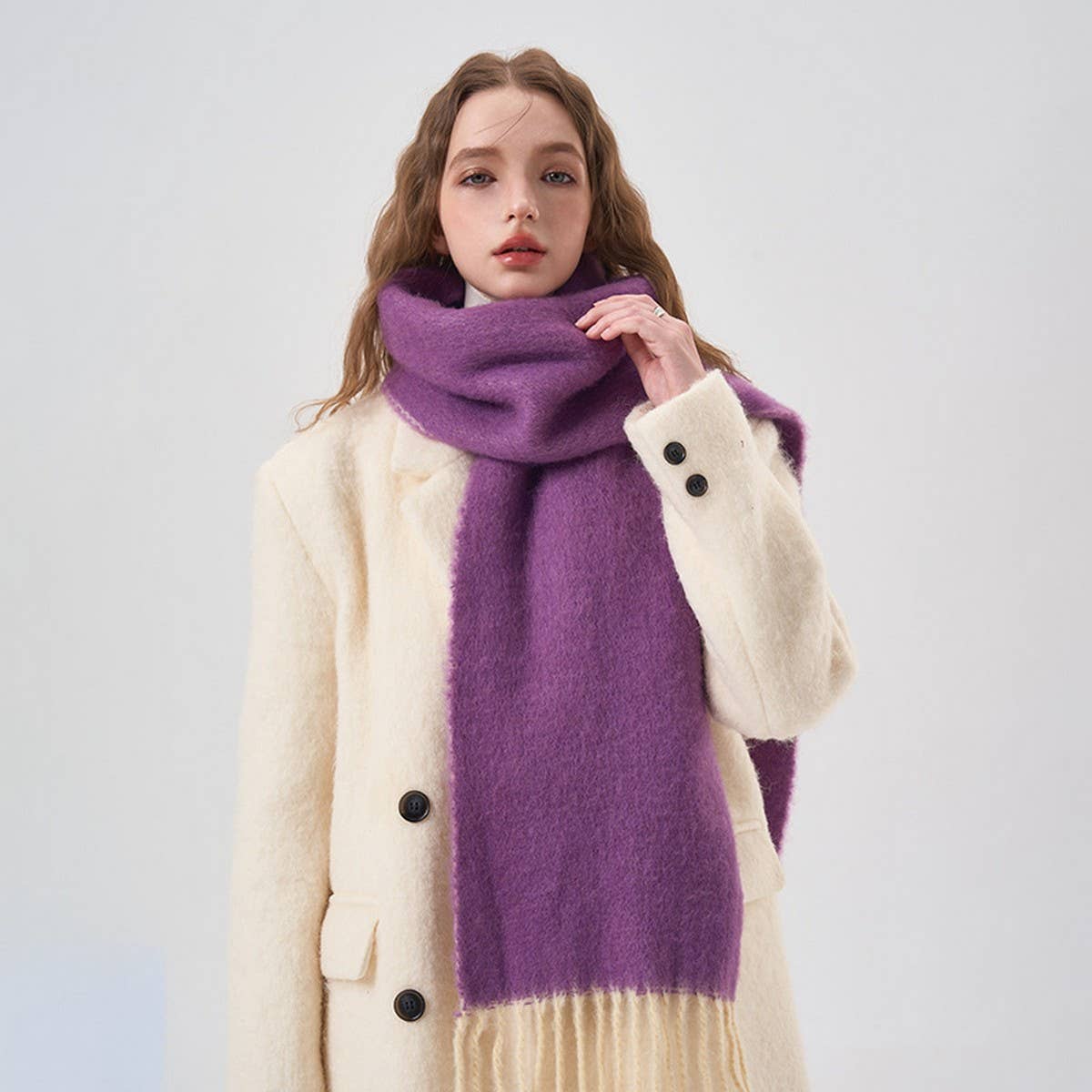 32% Wool Blend Colorblock Scarf - Soft Winter Styl_CWASC2368