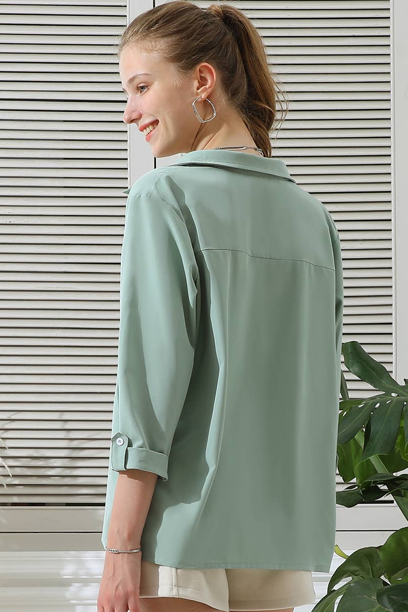 CWTSTS121_V-Neck Long Sleeve Collared Shirts