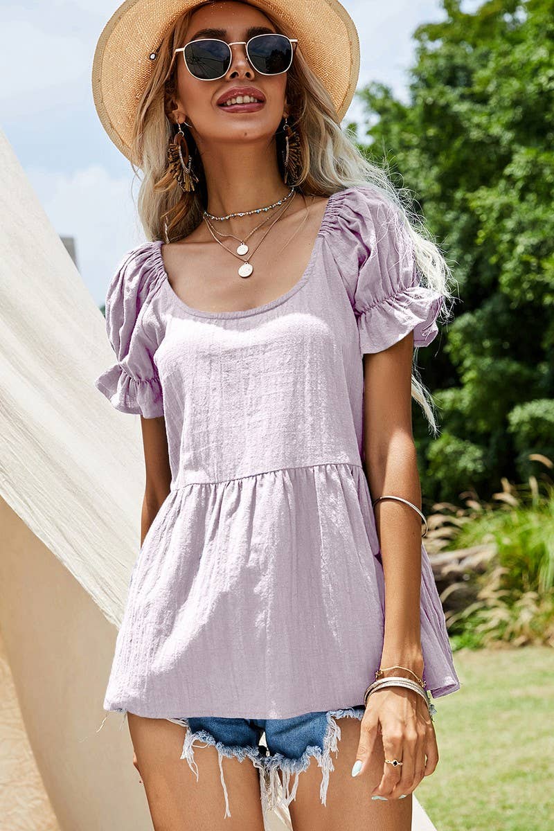 CWTBLS0362_Sweetheart Neck Short Puff Sleeve Blouse