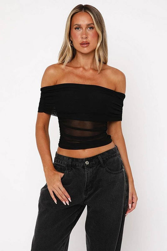 CWTBLS1921_SUMMER SLIM FIT SEXY OFF-SHOULDER MESH TOP