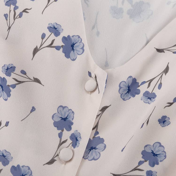 ASYMMETRICAL DESIGN V-NECK FLARED SLEEVE DRESS_CWDMD01096