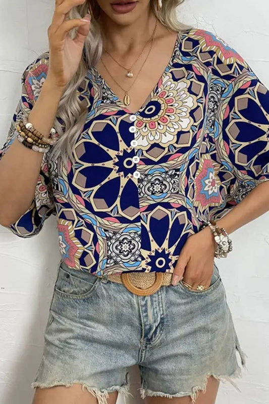 CWTTS1402_SPRING AND SUMMER BAT SLEEVE LOOSE PRINTED T-SHIRT