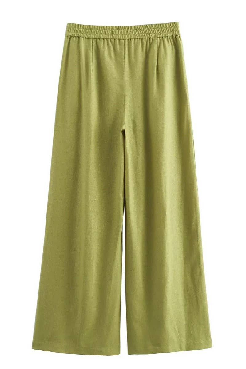 CWSTB1430_LOOSE LINEN SHIRT ELASTIC STRAIGHT TROUSERS SET