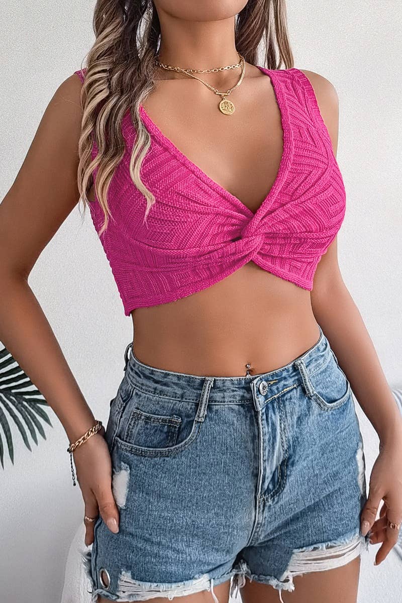 CWOV0291_SUMMER KINK CROP KNIT SLEEVELESS VEST TOP