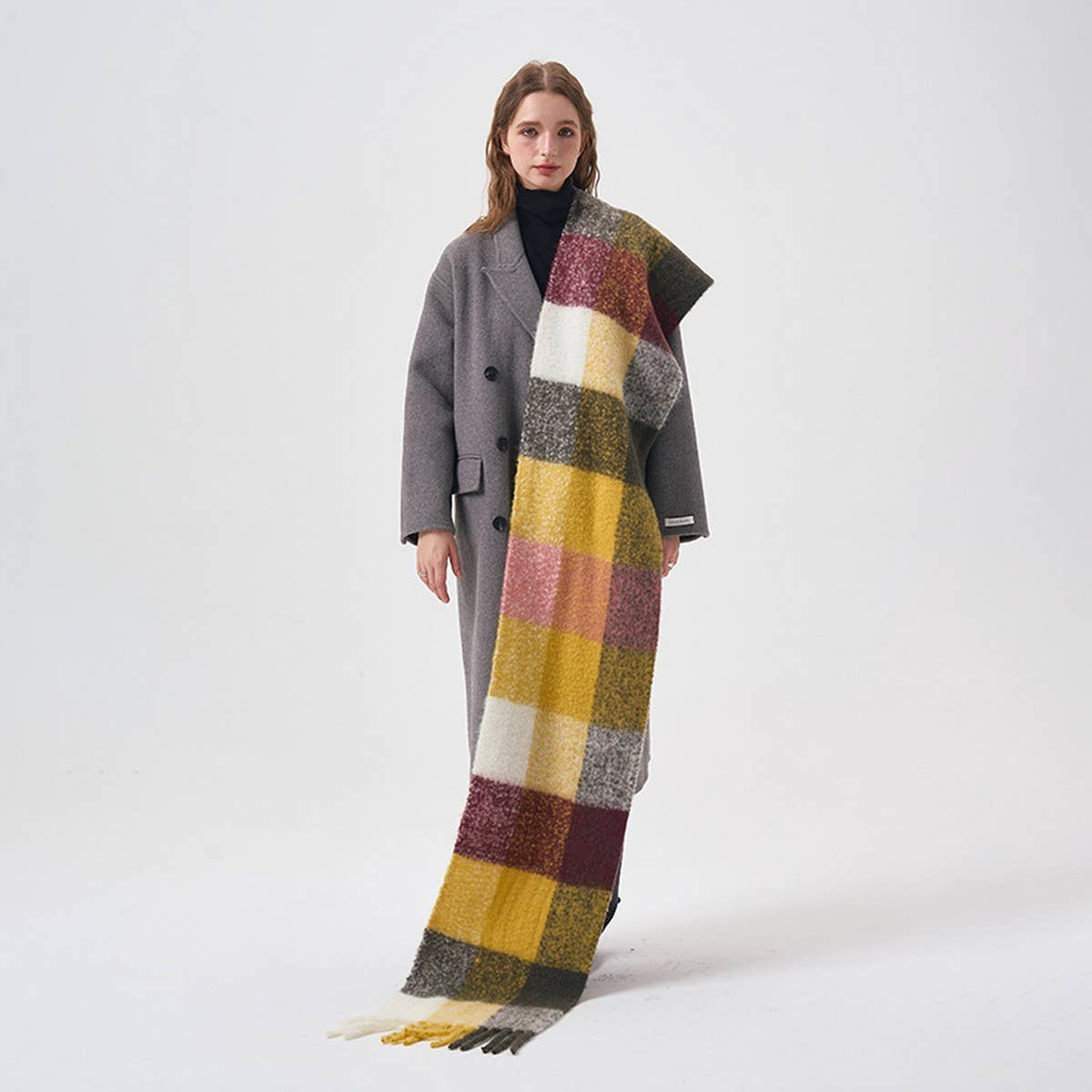 32% Wool Colorblock Plaid Scarf - Soft & Warm_CWASC2365
